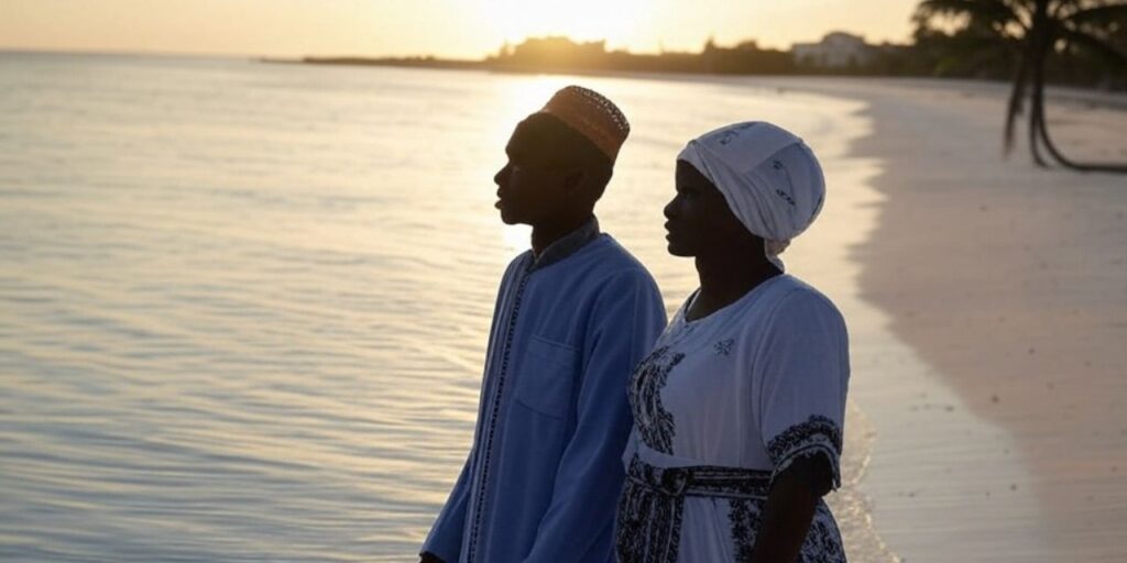 Personas caminando por la playa en Zanzibar